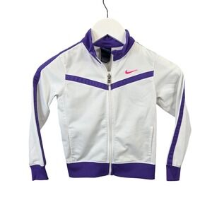 Nike Little Girls Track Jacket White Purple Pink Chevron Full Zip Logo Size 6